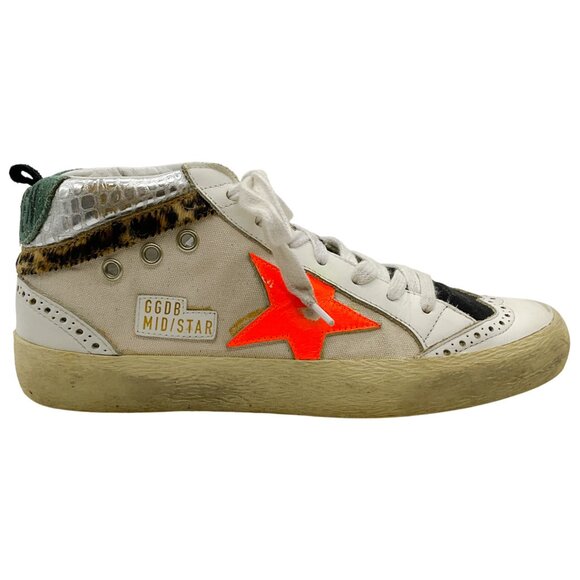 Golden Goose Deluxe Brand White / Orange Mid Star Sneakers - Picture 2 of 6